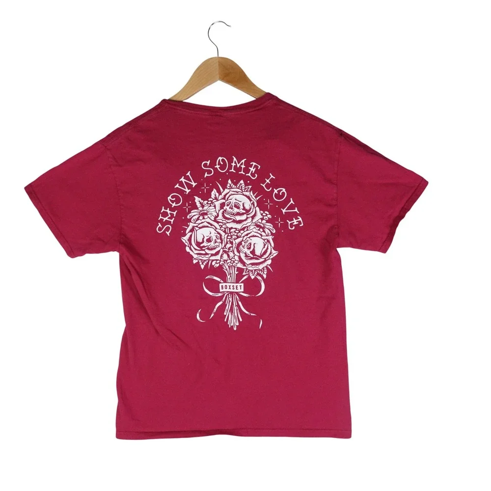 Boxset Mens Show Some Love Skull Rose Graphic T-Shirt Red Large Short Sleeve